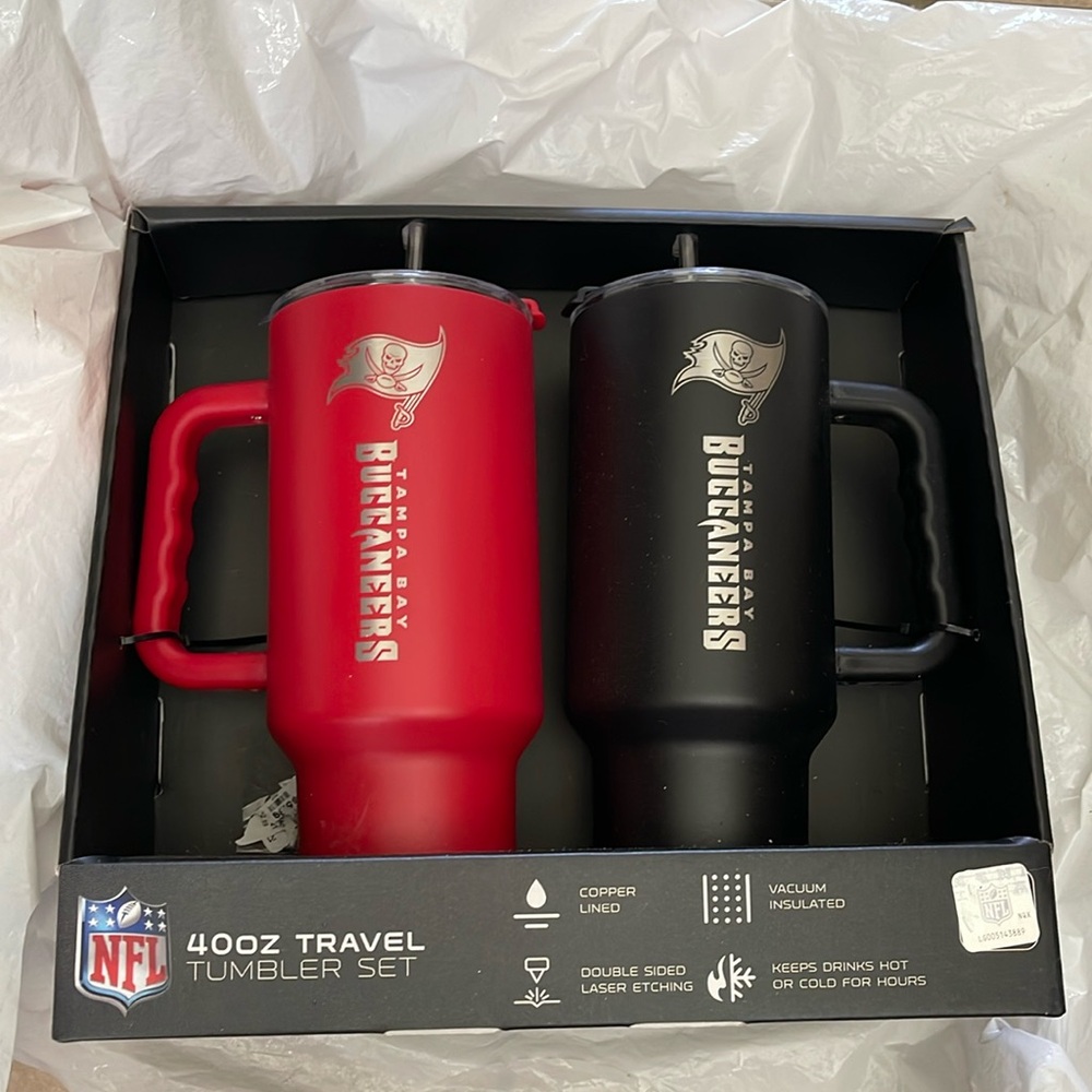 Buccaneers NFL 40 oz x 2 pk. Travel Tumblers Set Red Black
